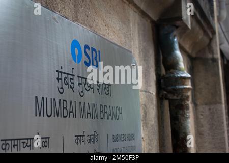 Mumbai, India - 25 September 2021, A board with  logo, sign of  State Bank of India Mumbai Main branch near Horniman Circle.  SBI is Indian multinatio Stock Photo