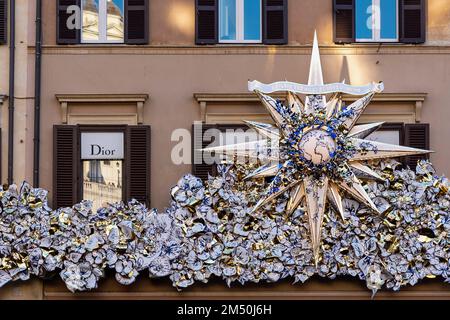Dior store in Piazza di Spagna (Spanish Steps) front shop. Fashion boutique. Luxurious shopping. Christmas decorations. Rome, Italy, Europe, EU. Stock Photo