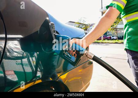 September 10, 2022, Brazil. Filling up the car with fuel at a gas station in Dourados, Mato Grosso do Sul. Gasoline, ethanol and diesel prices have va Stock Photo