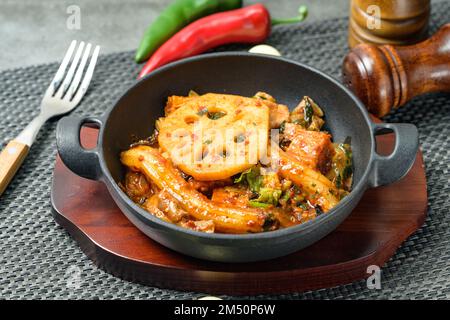 Mala xiang guo, Chinese spicy stir-fry hot pot : Strongly flavored with mala, it often contains meat and vegetables, and has a salty and spicy taste. Stock Photo