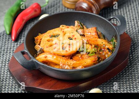 Mala xiang guo, Chinese spicy stir-fry hot pot : Strongly flavored with mala, it often contains meat and vegetables, and has a salty and spicy taste. Stock Photo