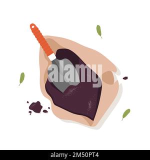 Canvas bag with garden black soil. Farming or gardening hobby. Organic fertilizer or compost. Vector illustration in flat cartoon style. Zero waste Stock Vector