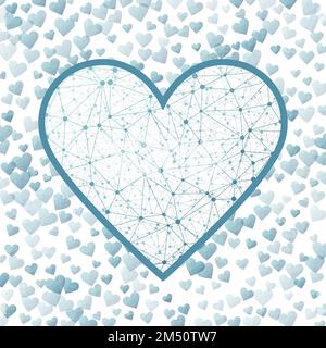 Geometric heart mesh in teal color shades, teal connections. Appealing network style vector illustration. Stock Vector