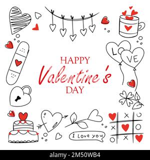 doodle collection of valentines day elements in hand drawn style Stock Vector