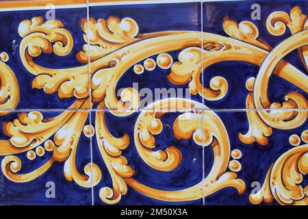 A design of decorated Ceramic tiles of azulejos from Talavera de la Reina Stock Photo
