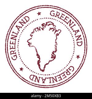 Greenland round rubber stamp with country map. Vintage red passport stamp with circular text and stars, vector illustration. Stock Vector