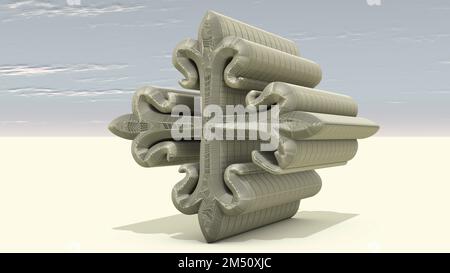 A 3D Illustration of an architectural structure based on a Christian Cross. Artists, Designers, and Architects must see. Stock Photo