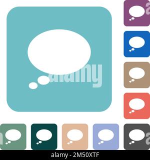 Single oval thought bubble solid white flat icons on color rounded square backgrounds Stock Vector