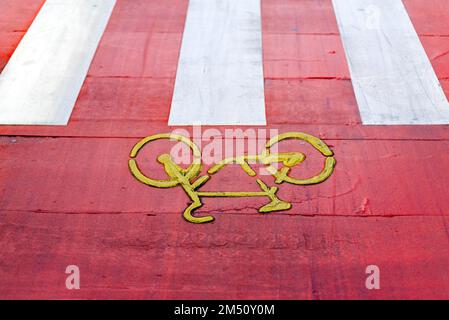 Crosswalk markup, bicycle symbol on the road Stock Photo