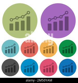 Bar graph with circles and lines darker flat icons on color round background Stock Vector