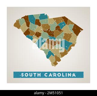 South Carolina vintage map. Grunge map of the US state with distressed ...