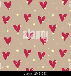 Pattern Viva Magenta color 2023 Love and Passion. Shiny gold stars. Valentines Day, Wedding. Vector illustration Stock Vector