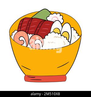A bowl of tuna, shrimp, rice and egg. Vector illustration Stock Vector