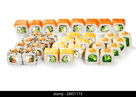 Sushi set for family dinner with four types of rolls Stock Photo