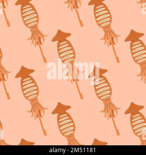 Grilled squid seamless pattern. Ikayaki Japanese street food. Vector for Japanese cafe, restaurant Stock Vector