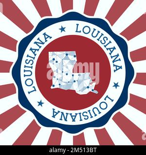 Louisiana Badge. Round logo of us state with triangular mesh map and radial rays. EPS10 Vector. Stock Vector