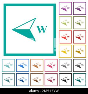 West compass direction flat color icons with quadrant frames on white background Stock Vector