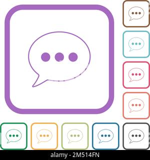 One oval active chat bubble outline simple icons in color rounded square frames on white background Stock Vector