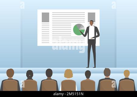 African man giving business presentation. Vector illustration. Stock Vector