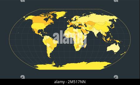 World Map. Wagner VI projection. Futuristic world illustration for your infographic. Bright yellow country colors. Neat vector illustration. Stock Vector