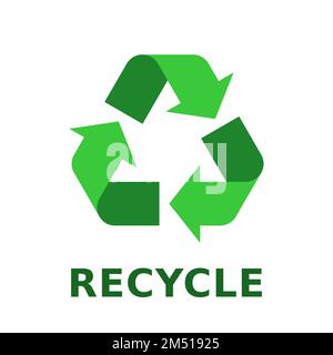 Green recycle sign, symbol or icon. Text recycle. Triangular recycling logo. Triangle recyclable arrows loop. Sustainable resources concept. Vector Stock Vector