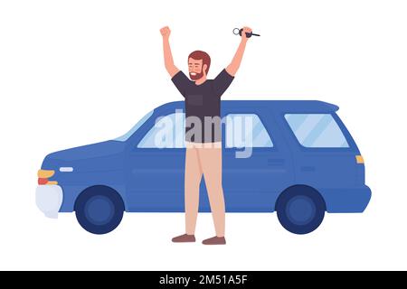 Excited car owner semi flat color vector character Stock Vector