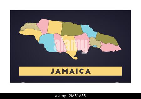 Jamaica map. Country poster with regions. Shape of Jamaica with country name. Neat vector illustration. Stock Vector