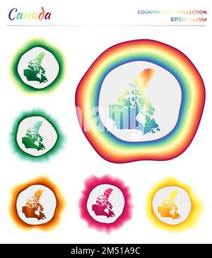 Canada logo collection. Colorful badge of the country. Layers around Canada border shape. Vector illustration. Stock Vector