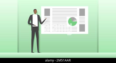 African man speak at business conference. Vector illustration. Stock Vector