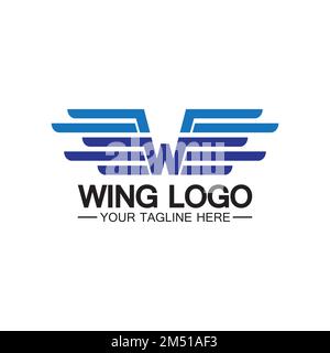 W letter for wings logo design, combination w letter and wings Stock Vector