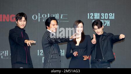 Sung Joon, Kim Nam-Gil, Lee Da-Hee and Cha Eun-Woo (ASTRO), Dec 22, 2022 : (L-R) Cast members Sung Joon, Kim Nam-Gil, Lee Da-Hee, Cha Eun-Woo pose for photos at a production presentation for the TVing original series 'Island' in Seoul, South Korea. Credit: Lee Jae-Won/AFLO/Alamy Live News Stock Photo