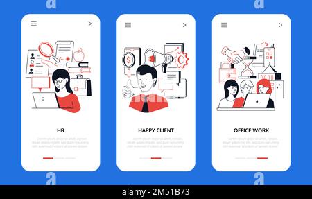 Office work and HR - line design style banners set Stock Vector