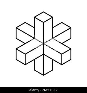 Linear shape structure made of combined blocks. Geometric object. Puzzle game. Isometric projection of crossed rectangular shapes. Construction Stock Vector