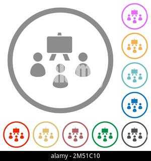 Classroom solid flat color icons in round outlines on white background Stock Vector