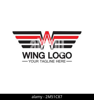 W letter for wings logo design, combination w letter and wings Stock Vector