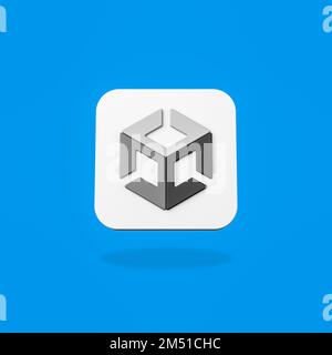 Unity App Icon on Flat Blue Background Stock Photo