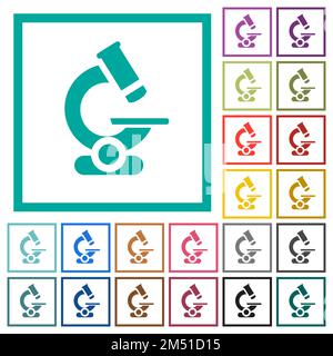 Microscope flat color icons with quadrant frames on white background ...