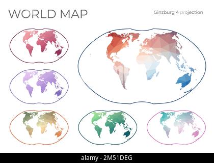 Low Poly World Map Set. Ginzburg IV projection. Collection of the world maps in geometric style. Vector illustration. Stock Vector