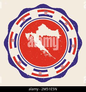 Croatia vintage sign. Grunge round logo with map and flags of Croatia. Trendy vector illustration. Stock Vector