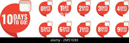 Number 0, 1, 2, 3, 4, 5, 6, 7, 8, 9, 10, of days left to go. Collection badges sale, landing page, banner. Stock Vector