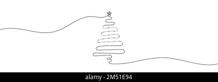 Christmas tree one line drawing isolated on white background. Vector illustration Stock Vector