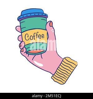 hand drawn hand holding takeaway coffee cup Stock Vector
