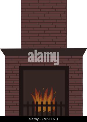 Chimney and fireplace with burning logs for home interior Stock Vector