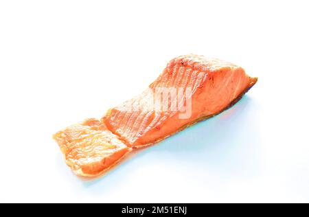 grilled salmon fish slice arranging on white background Stock Photo