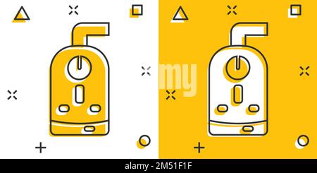 Gas boiler icon in comic style. Heater cartoon vector illustration on isolated background. Boiling splash effect sign business concept. Stock Vector