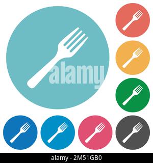 Single fork solid flat white icons on round color backgrounds Stock Vector