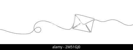 Paper envelope drawn in one line on a white background Stock Vector