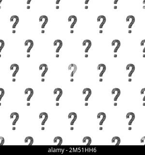 Question mark seamless pattern. Repeating interrogation patern. Hand drawn black simple icon on white sample background. Repeated modern wallpaper Stock Vector