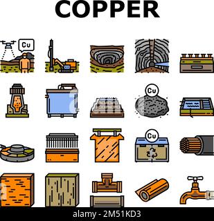 copper production industry metal icons set vector Stock Vector Image ...