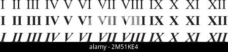 a Set of roman numerals from one to twelve isolated on white background Stock Vector